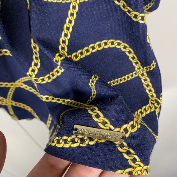 NWT MICHAEL KORS Women's Navy Gold Chain Print 3/4 Sleeve‎ Top Blouse Size L - Picture 5 of 15